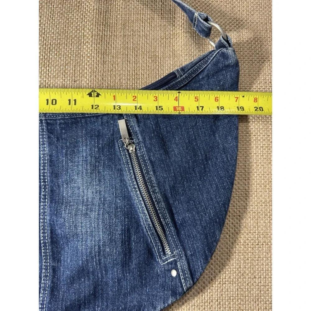 Vtg Denim Y2K Crossbody Hobo Bag Multipocket Zipper Pockets Purse 90s Retro Jean